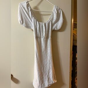 White Eyelet Puff-Sleeve Midi Dress